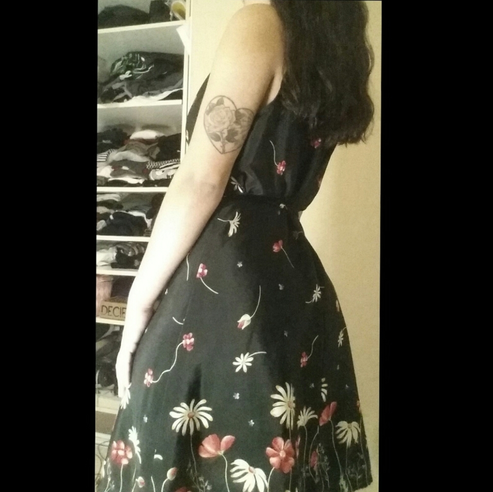Vintage 90s Black Floral Dress